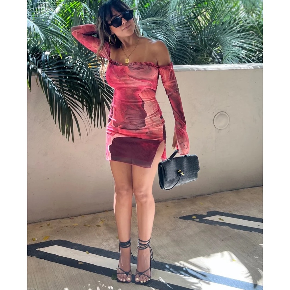 Pink Purple Off-Shoulder Sleeveless Bodycon Mini Dress